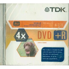 TDK Systems DVD+R 4.7GB 4X 1PK (DVD+R47CBX)