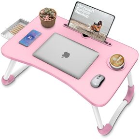 Zapuno Foldable Laptop Bed Table Multi-Function Lap Bed Tray Table with Storage Drawer and Water Bottle Holder, Serving Tray Dining Table with Slot for Eating, Working on Bed/Couch/Sofa
