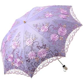 LCY Embroidered Lace Double-deck Anti-UV Parasol Sun/Rain/Snow Folding Umbrella