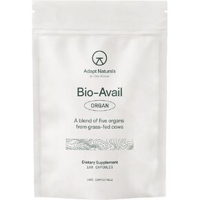 Adapt Naturals Bio-Avail Organ- Bioavailable Grass Fed Beef Organ Supplement- New Zealand Bovine- Blend of Liver, Heart, Kidney, Pancreas and Spleen- Support Liver Detox, Heart, Vitality- 180 Capsules