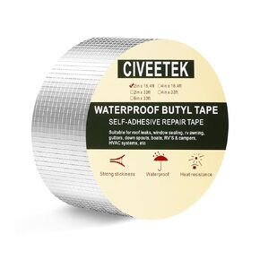 Civeetek Aluminum Butyl Tape 2in x 16ft Outdoor Waterproof Leak Repair Aluminum Foil Duct Tape All Weather Self-Adhesive Rubber Butyl Tape for Pipe RV Awning Sail Roof Window Sealing