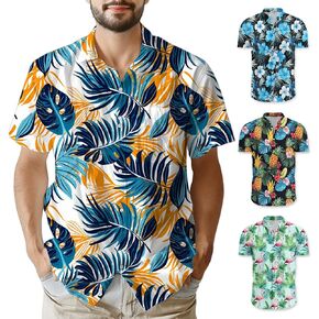 Men’s Hawaiian Shirt, Summer Beach Tropical Shirts for Men, Holiday Floral Button Down Aloha Shirt with Pocket