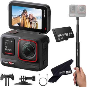 Insta360 Ace Pro - Waterproof Action Camera Co-Engineered with Leica, Flagship 1/1.3" Sensor, 8K24, 4K120fps, 48MP, Active HDR, 2.4" Flip Screen|Bundle Includes Invisible Selfie Stick, 128GB Card
