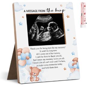 Hatzelou Baby Shower Sign Picture Frame, A Message From The Bump Baby Sonogram Picture Frame, Blue Balloon Decor Baby Shower Gender Reveal, Pregnancy Milestone Keepsake 4.3 * 5.3 IN Photos