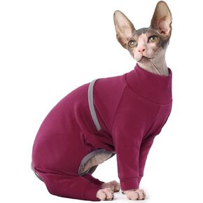 ملابس قطط QBLEEV Sphynx، قميص قطني للقطط بدون شعر للقطط فقط، بيجامة للقطط بأربعة أرجل، بلوفر للقطط، قمصان قطط ناعمة، بذلة للقطط، ملابس للقطط من أجل كورنيش ريكس، ديفون ريكس، بيتربالد، مقاس XL