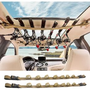 PSKOOK Vehicle Fishing Rod Holder, Car Fishing Pole Roof Rack Inside, 7 Rod Capacity,Heavy-Duty Nylon, Tool-Free Install,Black
