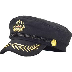 Pinsway Classic Captains Hat with Embroidered Royal Crown, Newsboy Cap Chauffeur Hats, Yacht Hat Nautical 1st Cruise Costume