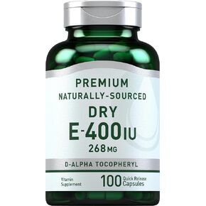 Piping Rock Dry Vitamin E 400 IU | 268mg | 100 Capsules | D-Alpha Tocopheryl | Premium Formula | Non-GMO, Gluten Free Supplement