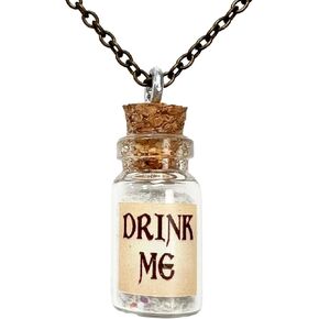 UMBRELLALABORATORY Alice in Wonderland Fairy Glow in The Dark Kawaii Necklace-Drink me handmade label sticker