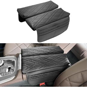 Moonlinks Center Console Cover Compatible with BMW X5 G05 2019-2023 /X6 G06 2020-2023 /X7 G07 2019-2021,Leather Cushion Armrest Cover with Storage Bags and Pockets for BMW X5 X6 X7 Accessories，Black…