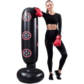 Punching Bag with Stand Adult,Kizcmvre Inflatable Freestanding Heavy Duty Boxing Bag,Women Men Training Equipment Exercise Boxing Standing Punching Bag (Black).