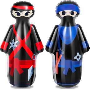 Shappy 2 Pcs 47 Inches Kids Punching Bag Ninja Inflatable Bop Bag Ninja Party Favors Bounce-Back Inflatable Boxing Bag for Kids Ninja Party Game Punch Play Karate Indoor Outdoor