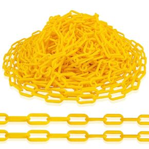 Yellow Plastic Chain, Yellow Chain - Plastic Chain Barrier for Crowd Control, Queue Line, Parking, 1.5-Inch Link Diameter, 100-Foot Length Plastic Safety Barrier Chain