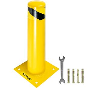 BestEquip 42-5.5 Safety Bollard, 5-1/2" OD Safety Barrier Bollard, 42" Height Yellow Powder Coat Pipe Steel Safety Barrier, with 4 Free Anchor Bolts, for Traffic-Sensitive Area