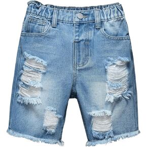 Floerns Toddler Boy's Distressed Ripped Elastic Waist Straight Leg Denim Shorts