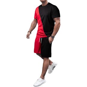 GORGLITTER Men's 2 Piece Outfits Color Block Short Sleeve T Shirt and Shorts Set with Pockets