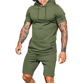 SOLY HUX Men's Summer 2 Piece Outfits Short Sleeve Hoodies Tops and Drawstring Shorts Set