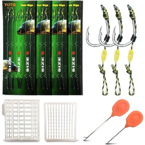 YOTO Carp Fishing Hair Rigs - 24Pcs High Carbon Steel Curved Barbed Carp Hook Swivel Boilies Fishing Rigs with Braided Thread Line Rolling Carp Fishing Accessories