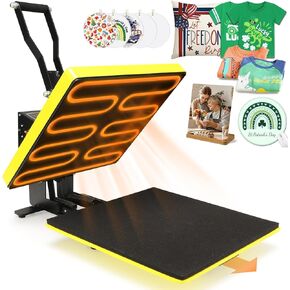 Heat Press Machine for T-Shirts 15x15 Slide Out Drawer with Counting Function & 3 Pre-Set Modes, Pressure Knob, Digital Industrial Clamshell Sublimation Printer Heat Transfer Vinyl DIY Yellow