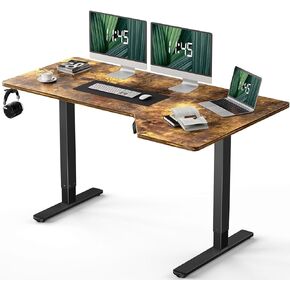 Marsail L على شكل مكتب قائم كهربائي، 55 × 34 بوصة مكتب قائم قابل للتعديل الارتفاع مع خطاف سماعة الرأس، مكتب كمبيوتر كبير يجلس مكتبًا للمكتب المنزلي، محطة عمل قوية للكتابة