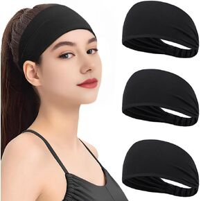 Headbands for Women and Men, Sweatband Sports Non-Slip Headband for Running, Yoga, Dance, Basketball, Dance, Fitness Workout Stretchy Unisex Hairband, 3 Pack, Black