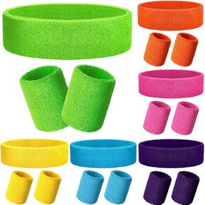 18 Pieces Sweatband Set for Men Include 12 Colorful Headband Wristband Sweatband Elastic Athletic Sweatband and 6 Sport Headband Sweat Wicking for Men Women Girls Boys, Running, Gym