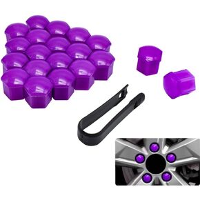 YehVeh 20 Pack Car Wheel Nut Caps 17mm Anti-Rust Protection Replacement Auto Hub Screw Flexible Lug Puller Screw Protector Cover Shiny Tyre Bolt Rims Exterior Purple Violet Decor with Remover