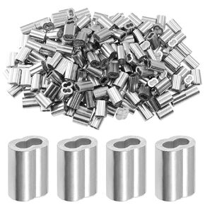 PHITUODA 100pcs 1/8 Inch Aluminum Crimping Stop Sleeve for Wire Rope and Cable, Round Hole Type