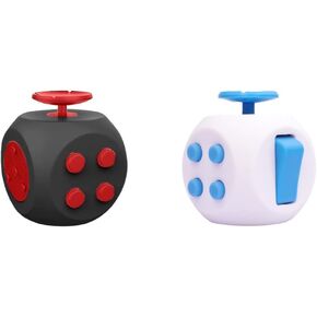 2 Pack Piraga Fidget Toy Cube Set, Stress and Anxiety Relief ADD/ADHD/OCD Autism Hand Clicker Buttons with Quite Sides for Adults&Teens&Children