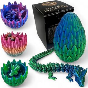 13" 3D Dragon in Egg + Gift Box - Fidget Toys, Articulated Dragon, Sensory Toys for Autism, ADHD, Stress Toys, Dragon Toys, Dragon Eggs, Desk Toys, Fidget Dragon (Laser Green)