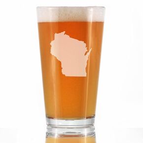 Wisconsin State Outline - Pint Glass for Beer - State Themed Drinking Decor and Gifts for Wisconsinites - 16 Ounce