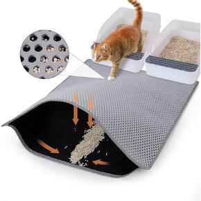 Cat Litter Mat Double Layer Litter Mat Non-slip Litter Box Mat Waterproof and Urine-proof Cat Litter Mat Litter Trapping Mat Grey Kitty Litter Mat Easy To Clean, 46x27in