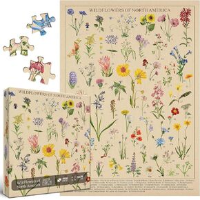 Vintage Wildflowers Puzzle 1000 Pieces for Adult, Botany Plant Flower Puzzle of Wildflowers of North America, Floral Jigsaw Puzzles Nature as Plant Gifts