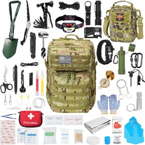 Survival First Aid Kit,99PCS Professional Survival Gear Large Hiking Backpack with Emergency Equipment Outdoor Adventure Accessories,Gift for Men Father - Brown