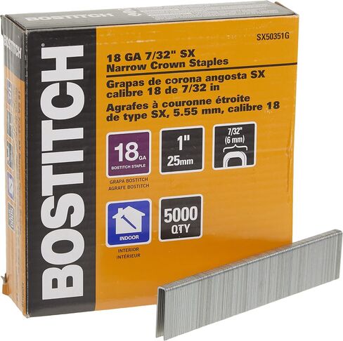 BOSTITCH Crown Staples, Narrow, 1 x 7/32-Inch, 18GA, 5000-Pack (SX50351G) in Saudi Arabia