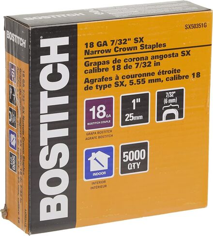 BOSTITCH Crown Staples, Narrow, 1 x 7/32-Inch, 18GA, 5000-Pack (SX50351G) in Saudi Arabia