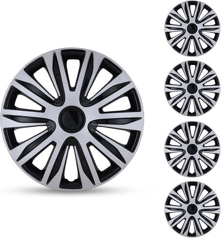 16'' Hubcaps Set of 4 Wheel Rim Cover Universal R16 Hub Caps Replacement ABS Material Exterior Accessories for Car Pickup Truck SUV (16-Inch, Silver & Black Lacquer) in Kuwait
