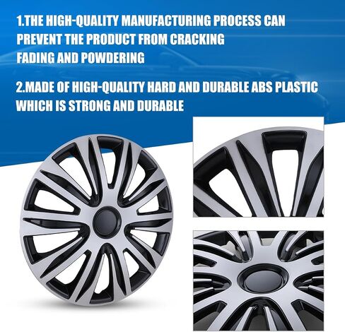 16'' Hubcaps Set of 4 Wheel Rim Cover Universal R16 Hub Caps Replacement ABS Material Exterior Accessories for Car Pickup Truck SUV (16-Inch, Silver & Black Lacquer) in Kuwait
