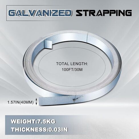 Gisafai 1.57 بوصة × 98.43 قدم شريط مجاري مجلفن حزام معدني شديد التحمل مقاوم للرياح نطاقات معدنية لمشاريع التثبيت، ورافعات الشعاع، وبناء المنازل in Kuwait