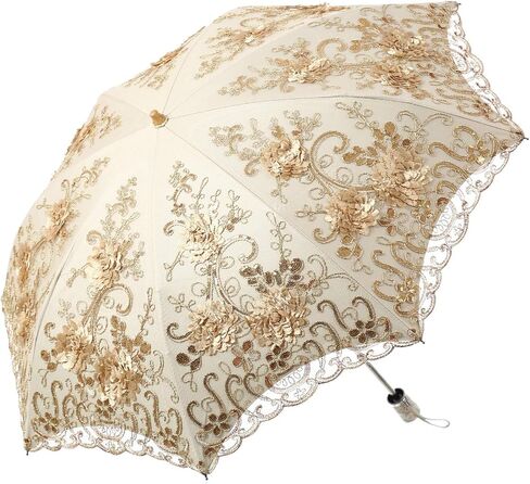 LCY Embroidered Lace Double-deck Anti-UV Parasol Sun/Rain/Snow Folding Umbrella in Saudi Arabia