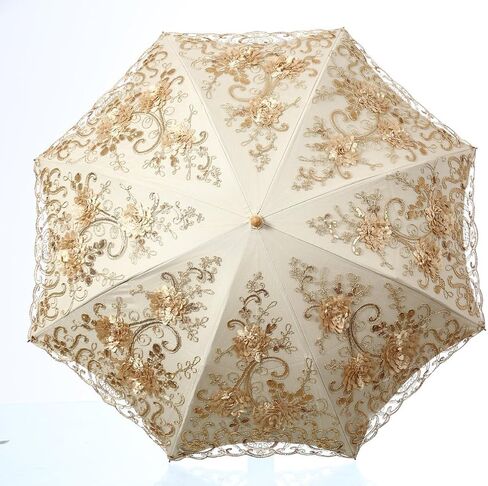 LCY Embroidered Lace Double-deck Anti-UV Parasol Sun/Rain/Snow Folding Umbrella in Saudi Arabia