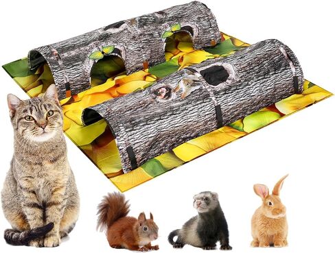 Cat Tunnels Collapsible Pet Tube - Interactive Tree Trunk Cat Activity Play Tunnels with Peek Holes Plush Bell Toys, Pets Puzzle Hunt Chase Training Center for Kitten, Ferret, Small Animals in Saudi Arabia