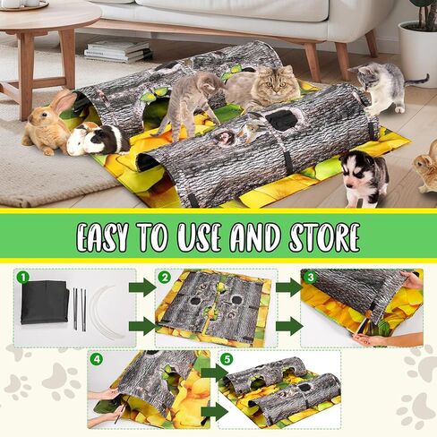 Cat Tunnels Collapsible Pet Tube - Interactive Tree Trunk Cat Activity Play Tunnels with Peek Holes Plush Bell Toys, Pets Puzzle Hunt Chase Training Center for Kitten, Ferret, Small Animals in Saudi Arabia