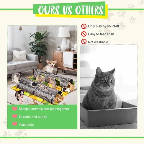 Cat Tunnels Collapsible Pet Tube - Interactive Tree Trunk Cat Activity Play Tunnels with Peek Holes Plush Bell Toys, Pets Puzzle Hunt Chase Training Center for Kitten, Ferret, Small Animals in Saudi Arabia