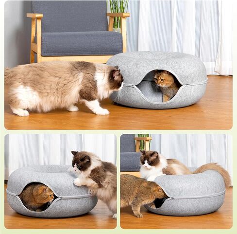 Rzoooot Cat Donut Cat Tunnel Bed, Peekaboo Cat Cave for Indoor Cats, Scratch Resistant Cat Toys for Medium Large Cats up to 30 lbs in Saudi Arabia