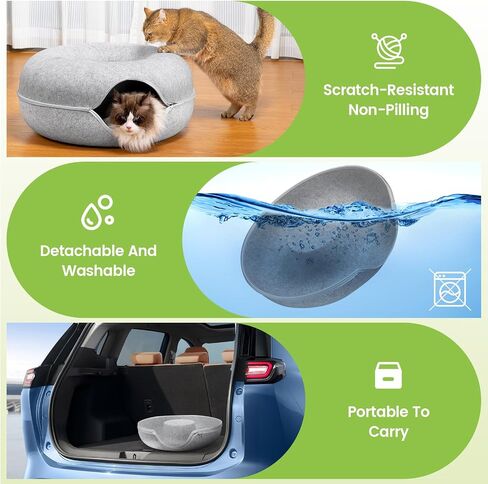 Rzoooot Cat Donut Cat Tunnel Bed, Peekaboo Cat Cave for Indoor Cats, Scratch Resistant Cat Toys for Medium Large Cats up to 30 lbs in Saudi Arabia