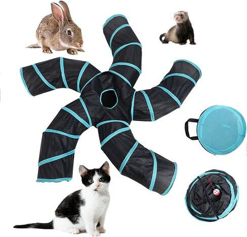 Cat Tunnels Collapsible Pet Tube - Interactive Tree Trunk Cat Activity Play Tunnels with Peek Holes Plush Bell Toys, Pets Puzzle Hunt Chase Training Center for Kitten, Ferret, Small Animals in Saudi Arabia