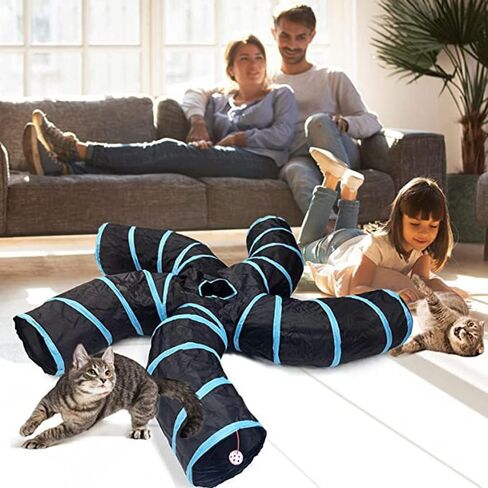 Cat Tunnels Collapsible Pet Tube - Interactive Tree Trunk Cat Activity Play Tunnels with Peek Holes Plush Bell Toys, Pets Puzzle Hunt Chase Training Center for Kitten, Ferret, Small Animals in Saudi Arabia