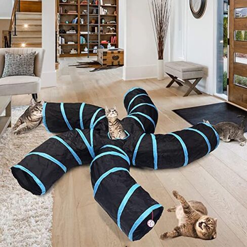 Cat Tunnels Collapsible Pet Tube - Interactive Tree Trunk Cat Activity Play Tunnels with Peek Holes Plush Bell Toys, Pets Puzzle Hunt Chase Training Center for Kitten, Ferret, Small Animals in Saudi Arabia