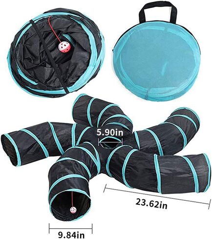 Cat Tunnels Collapsible Pet Tube - Interactive Tree Trunk Cat Activity Play Tunnels with Peek Holes Plush Bell Toys, Pets Puzzle Hunt Chase Training Center for Kitten, Ferret, Small Animals in Saudi Arabia